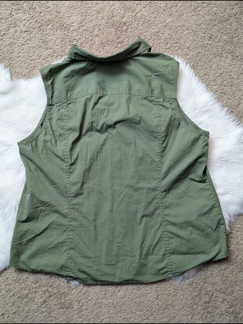 Sonoma Army Green Sleeveless Button Down Utility Top Size XL - Picture 2 of 13